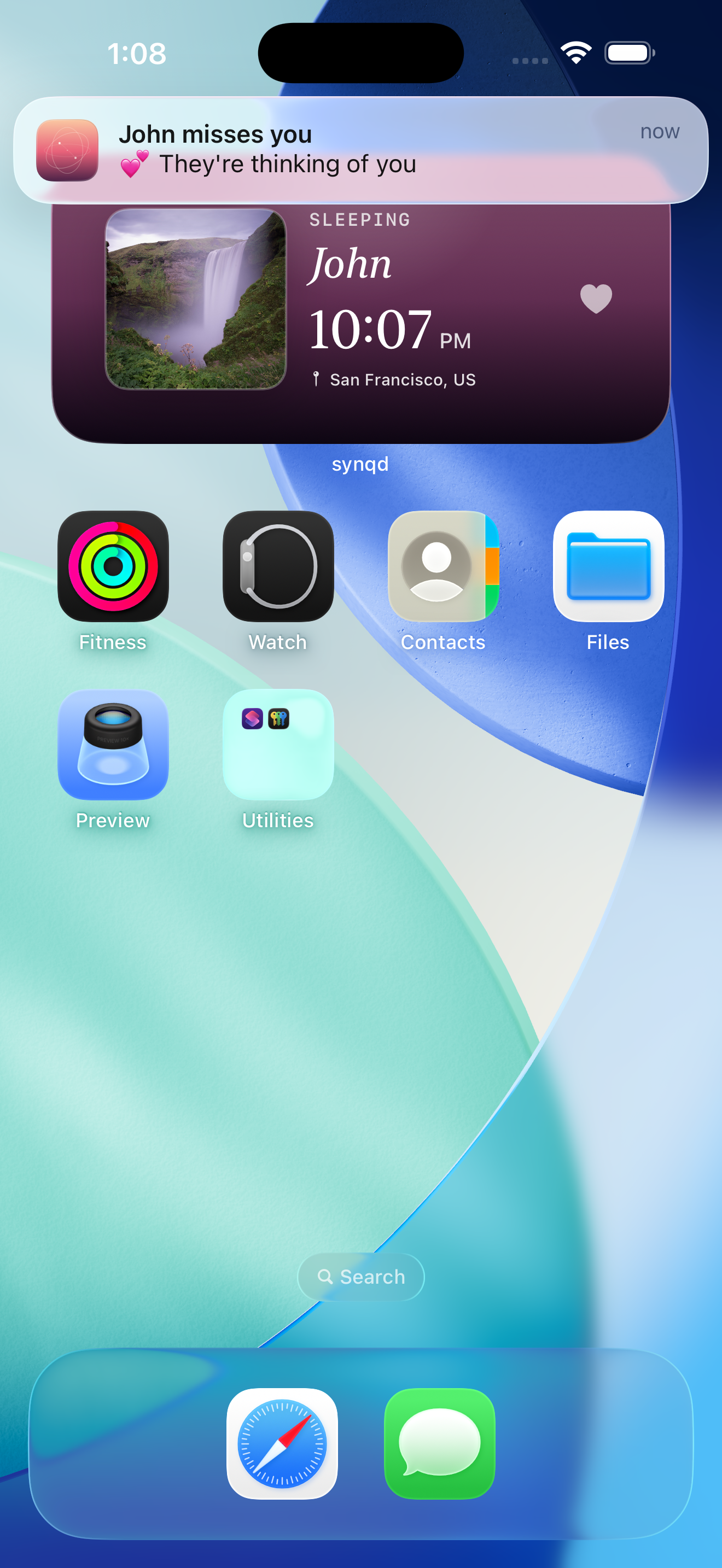 synqd widget on iPhone home screen